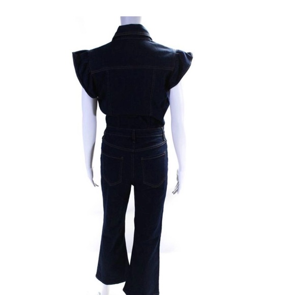 Ei8ht Dreams Button Down Ruffle Cap Sleeve Jean Jumpsuit Size Large - Picture 3 of 4
